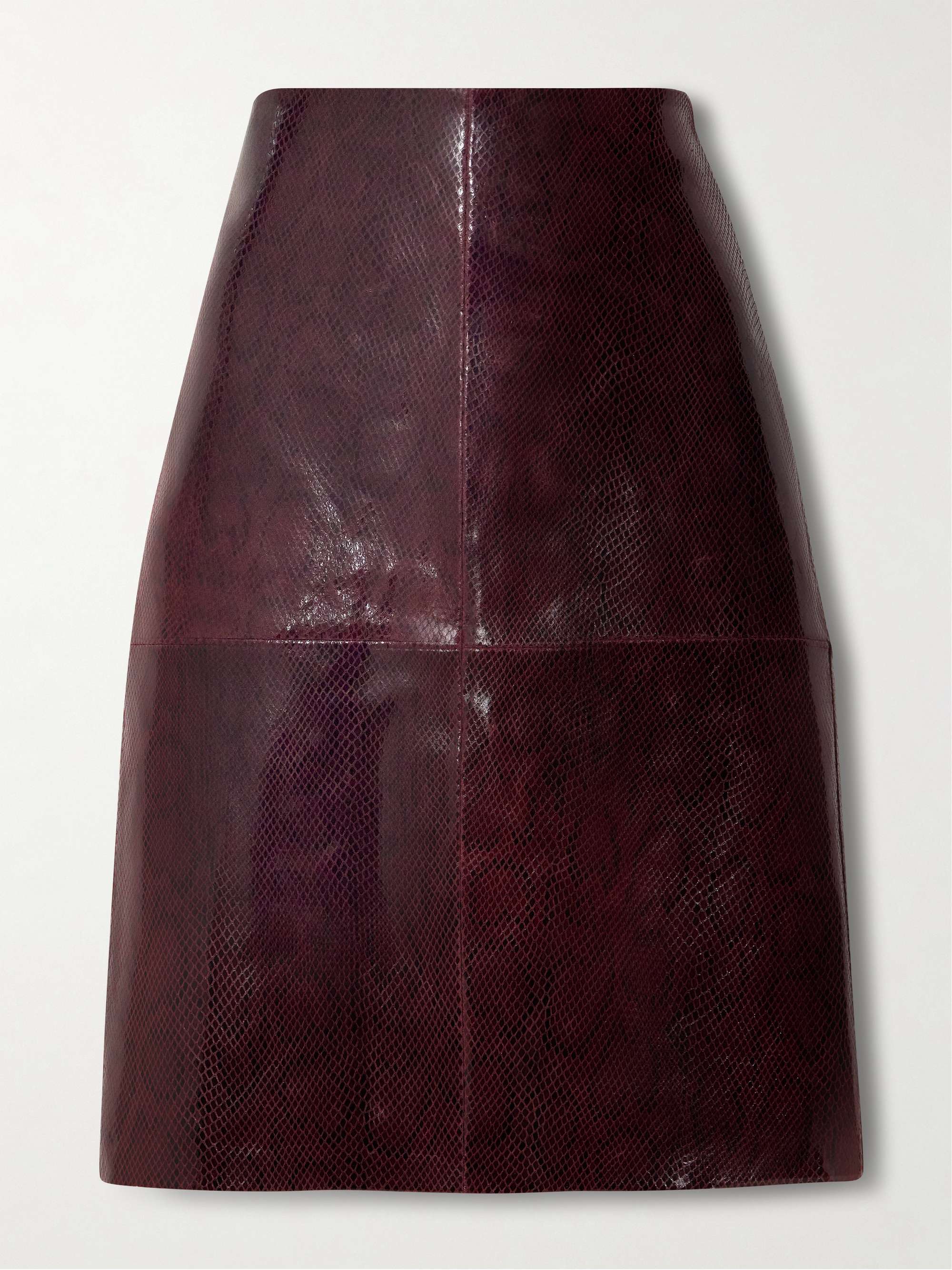 Paneled Snake-Effect Patent-Leather Midi Skirt