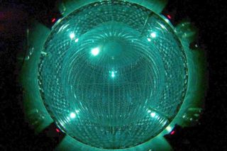 Neutrinos produced in a specific fusion process in the heart of the sun were detected by the Borexino detector. The detector's inner shell — a nylon sphere filled with purified benzene — is seen here.