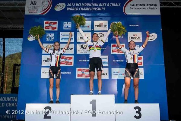 Junior women's cross country podium at the mountain bike world championships