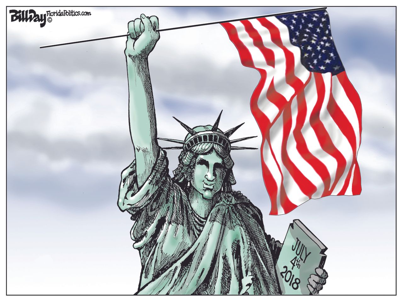 Editorial Cartoon U.S. Fourth of July Statue of Liberty