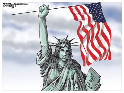 Editorial Cartoon U.S. Fourth of July Statue of Liberty