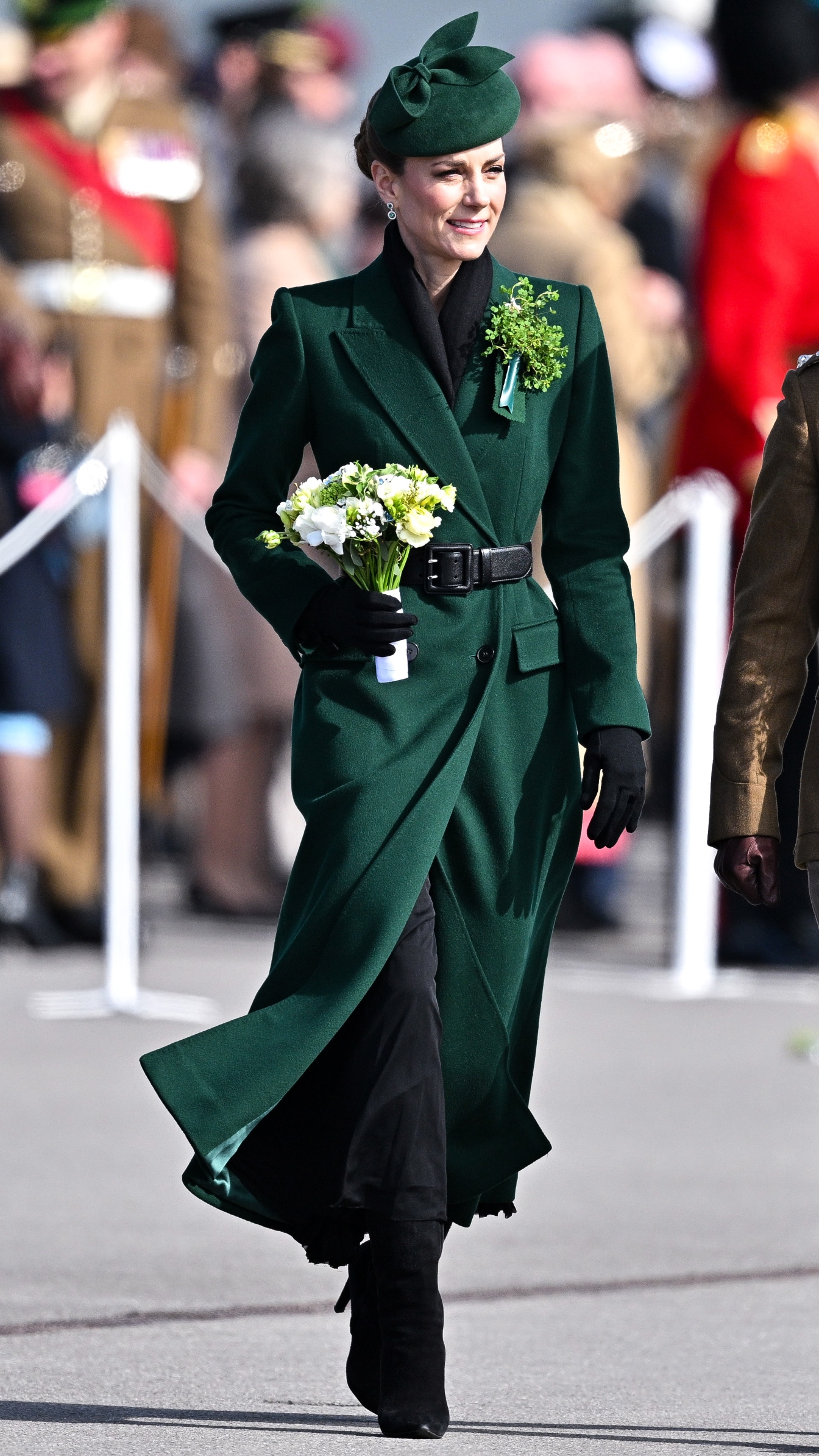 Catherine, Princess of Wales attends the 2026 Irish Guards' St. Patrick's Day Parade at Mons Barracks on March 17, 2026