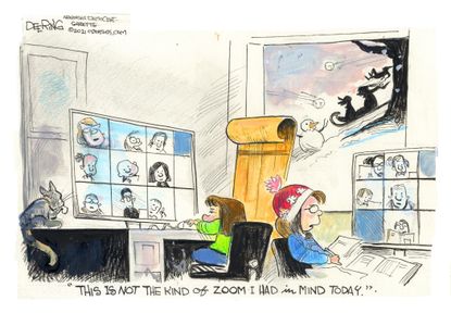 Editorial Cartoon U.S. zoom covid snow day remote learning school