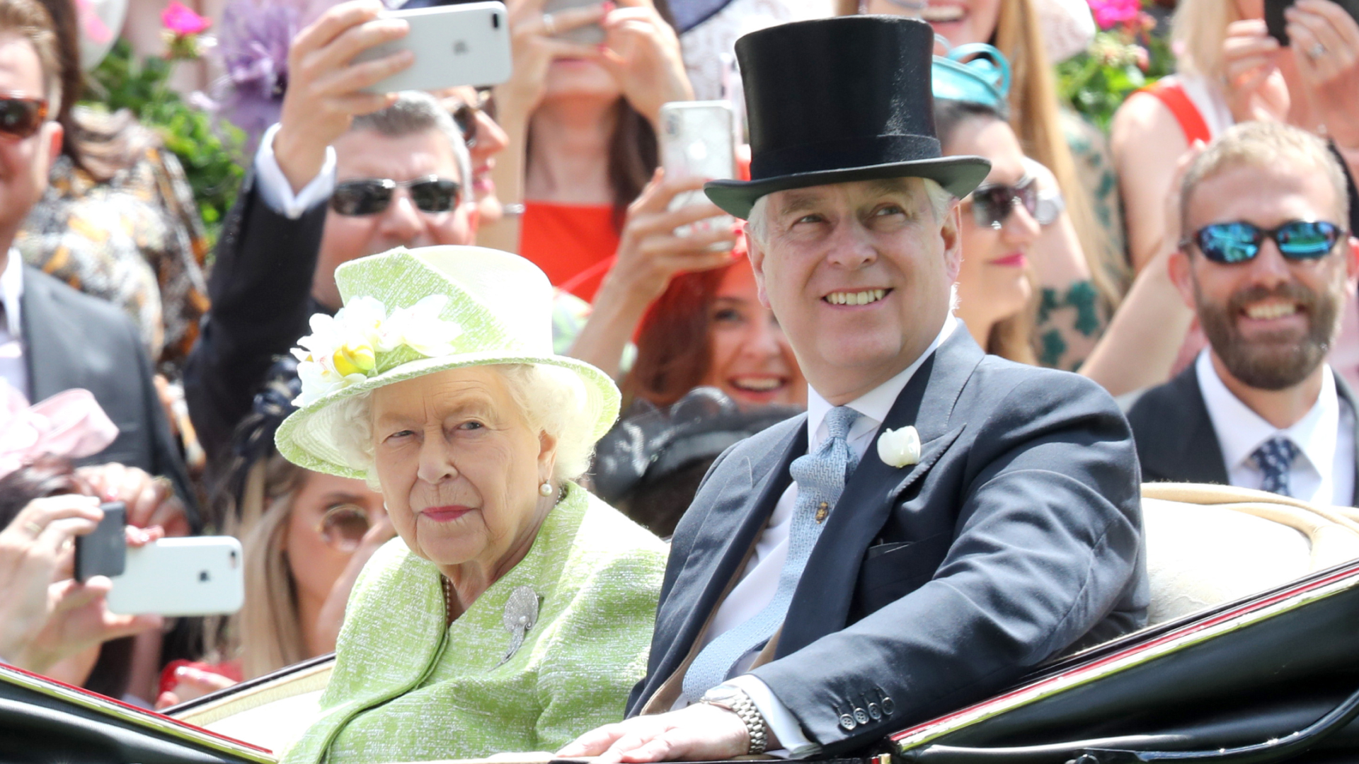 Queen Elizabeth II and Prince Andrew at Royal Ascot at Ascot Racecourse on June 22, 2019
