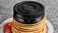 Image of the Panasonic Lumix 26mm f/8 on a stack of pancakes