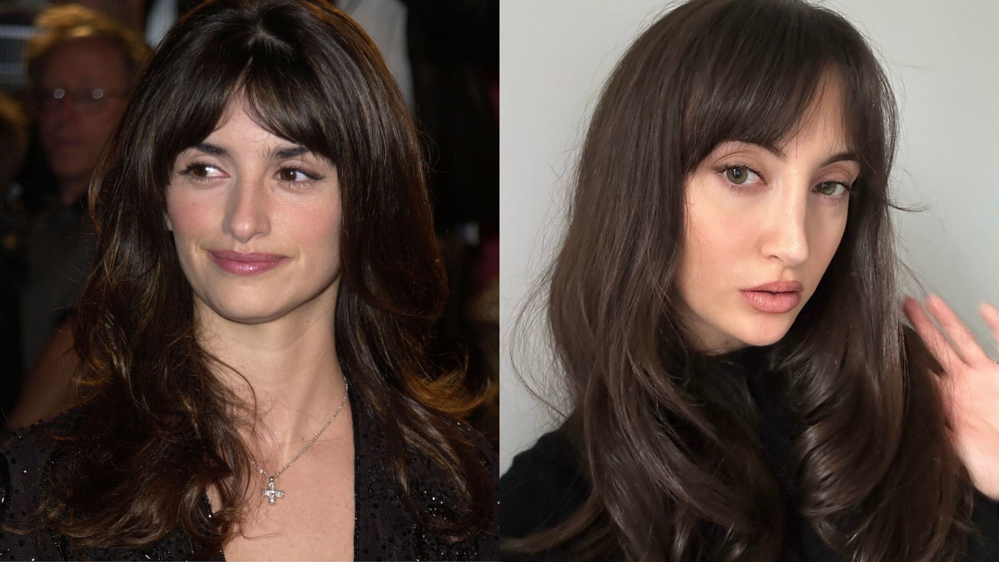 A side-by-side image of Pen&eacute;lope Cruz during "Blow" Los Angeles Premiere at Chinese Theatre in Hollywood, California and Who What Wear associate beauty editor Alyssa Brascia.