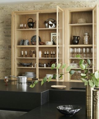 wooden display cabinet in kitchen