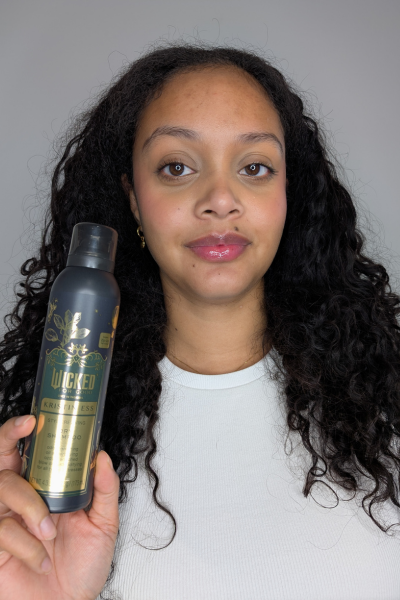 Before and after photo of tester using Kristin Ess dry shampoo
