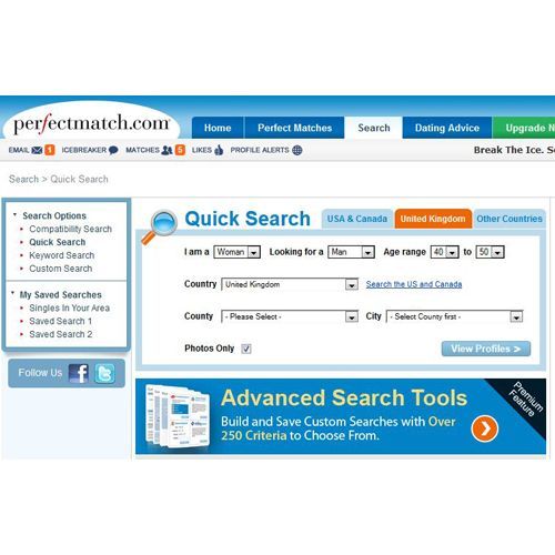 Perfectmatch image: You can do searches centered on the U.S., United Kingdom or other countries.