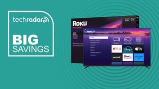 The Roku Pro Series 65-inch 4K TV on a blue background with text saying Big Savings.