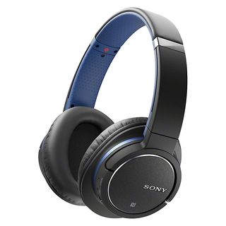 Black and blue Sony headphones