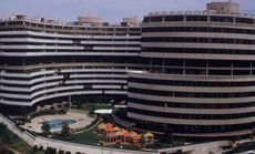 An exterior view of the Watergate Hotel in Washington, D.C., which contained the headquarters of the Democratic National Committee.