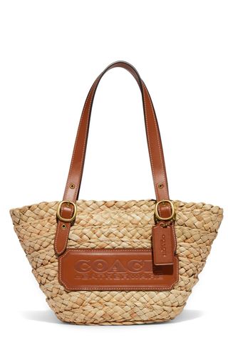 COACH Structured Straw & Leather Tote