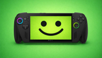 Xbox Ally X on green background with smiley face on screen