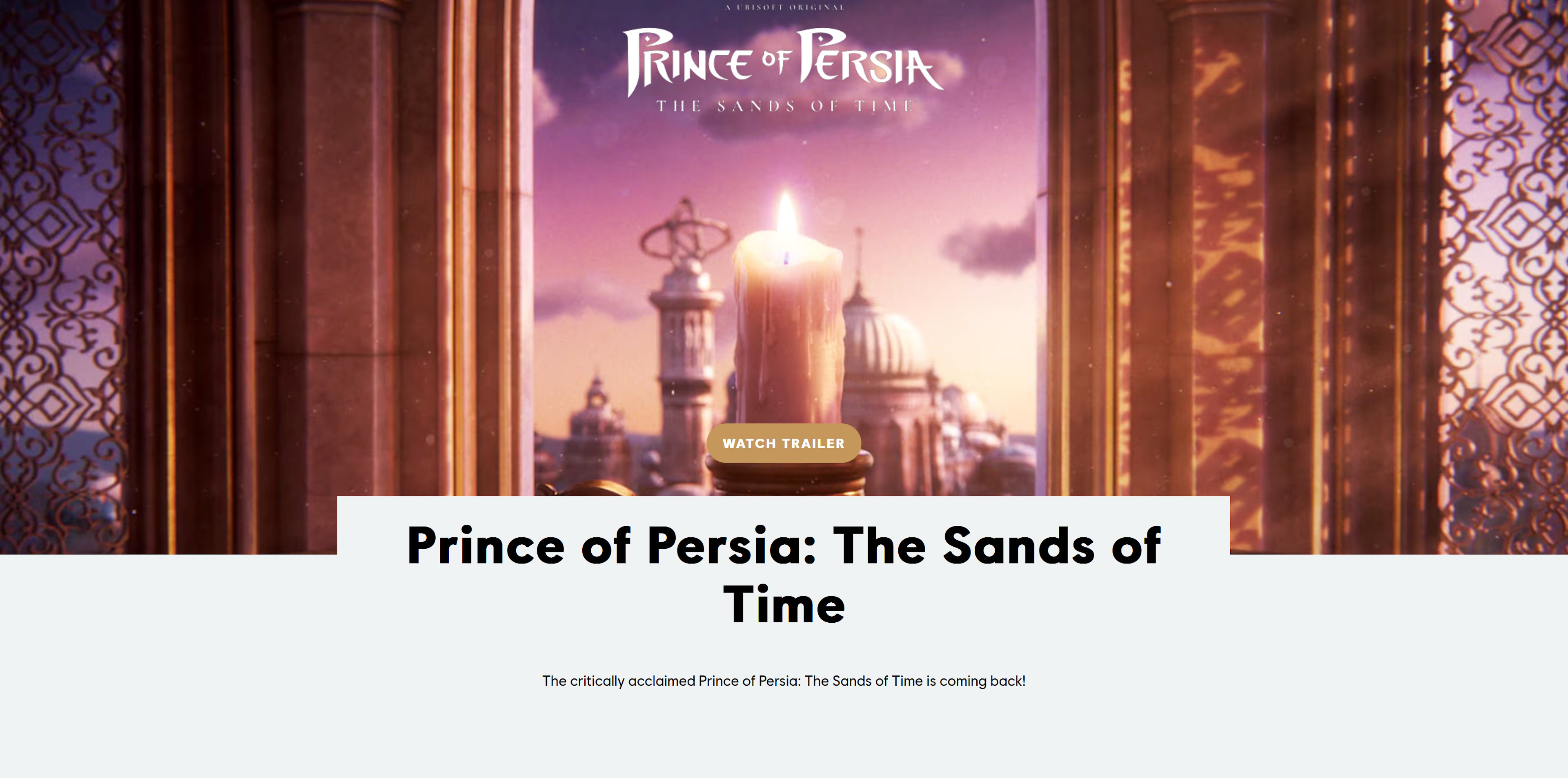 Prince of Persia: The Sands of Time Remake website as of June 10 2024, without 