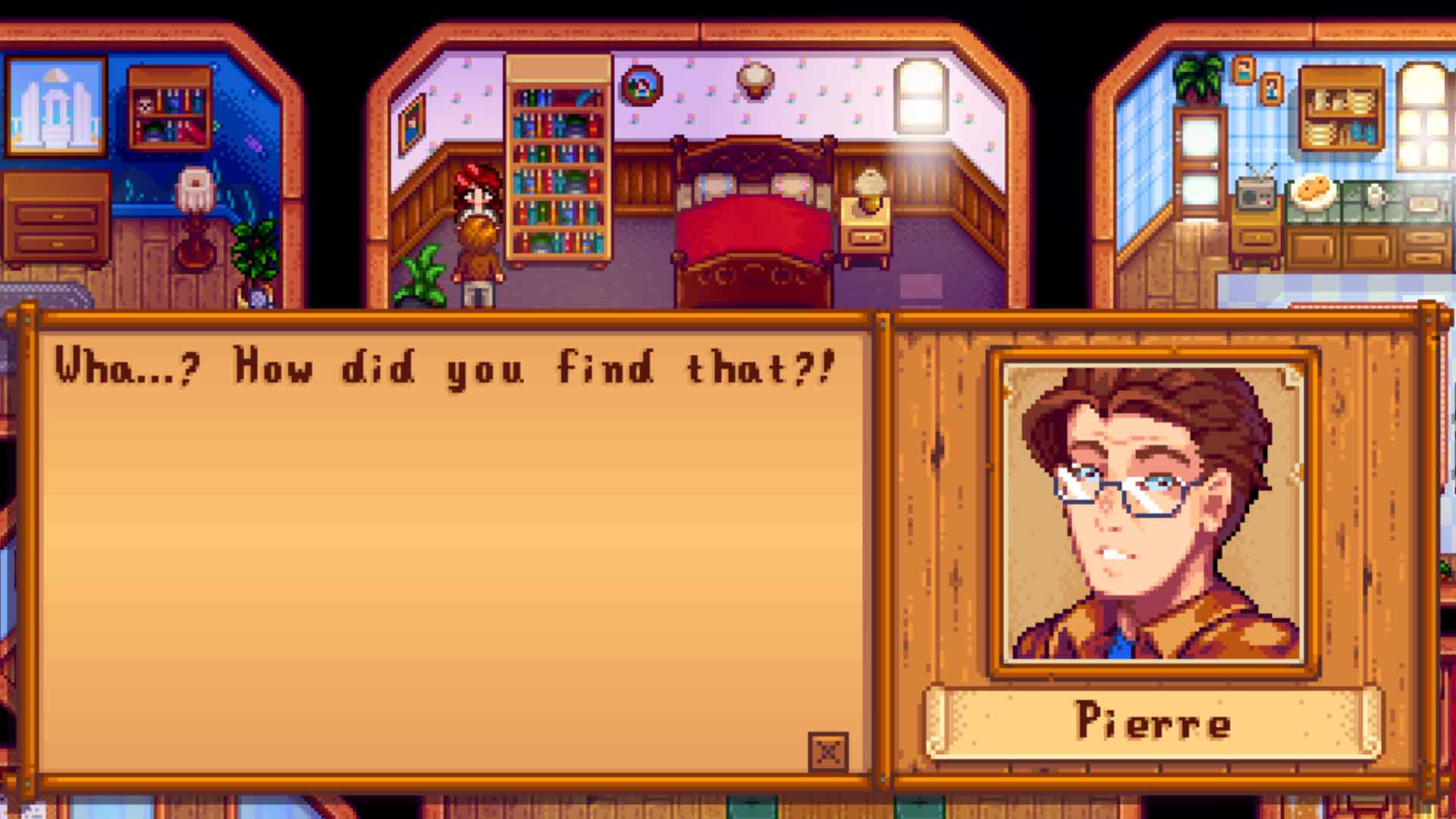 Pierre's Stardew Valley portrait in an anime art style from OhDavi's mod.