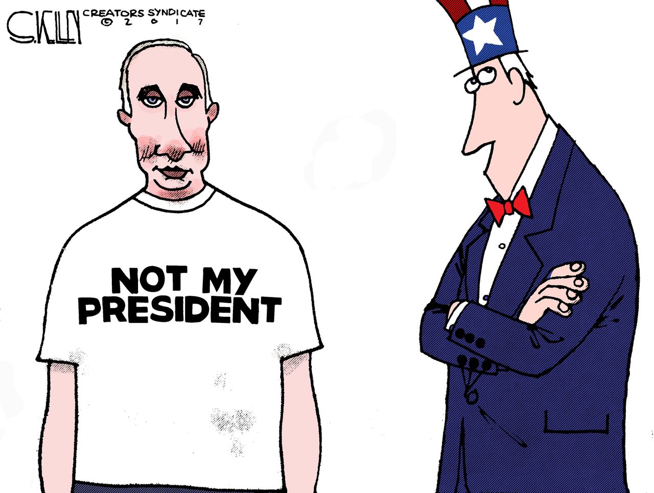 Political cartoon U.S. 2016 election Russia Putin Donald Trump