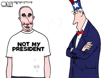 Political cartoon U.S. 2016 election Russia Putin Donald Trump