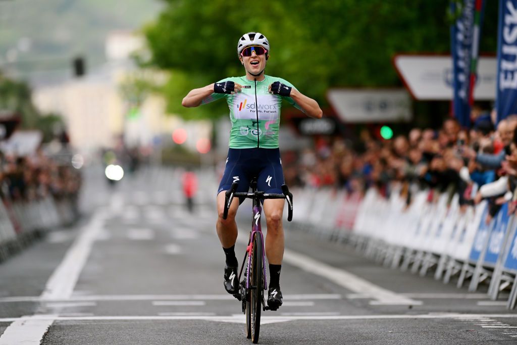 SAN SEBASTIAN SPAIN MAY 14 Marlen Reusser of Switzerland and Team SD Worx Green Points Jersey celebrates at finish line as stage winner during the 2nd Itzulia Women 2023 Stage 3 a 1148km stage from Donostia San Sebastian to Donostia San Sebastian UCIWWT on May 14 2023 in Donostia San Sebastian Spain Photo by Dario BelingheriGetty Images