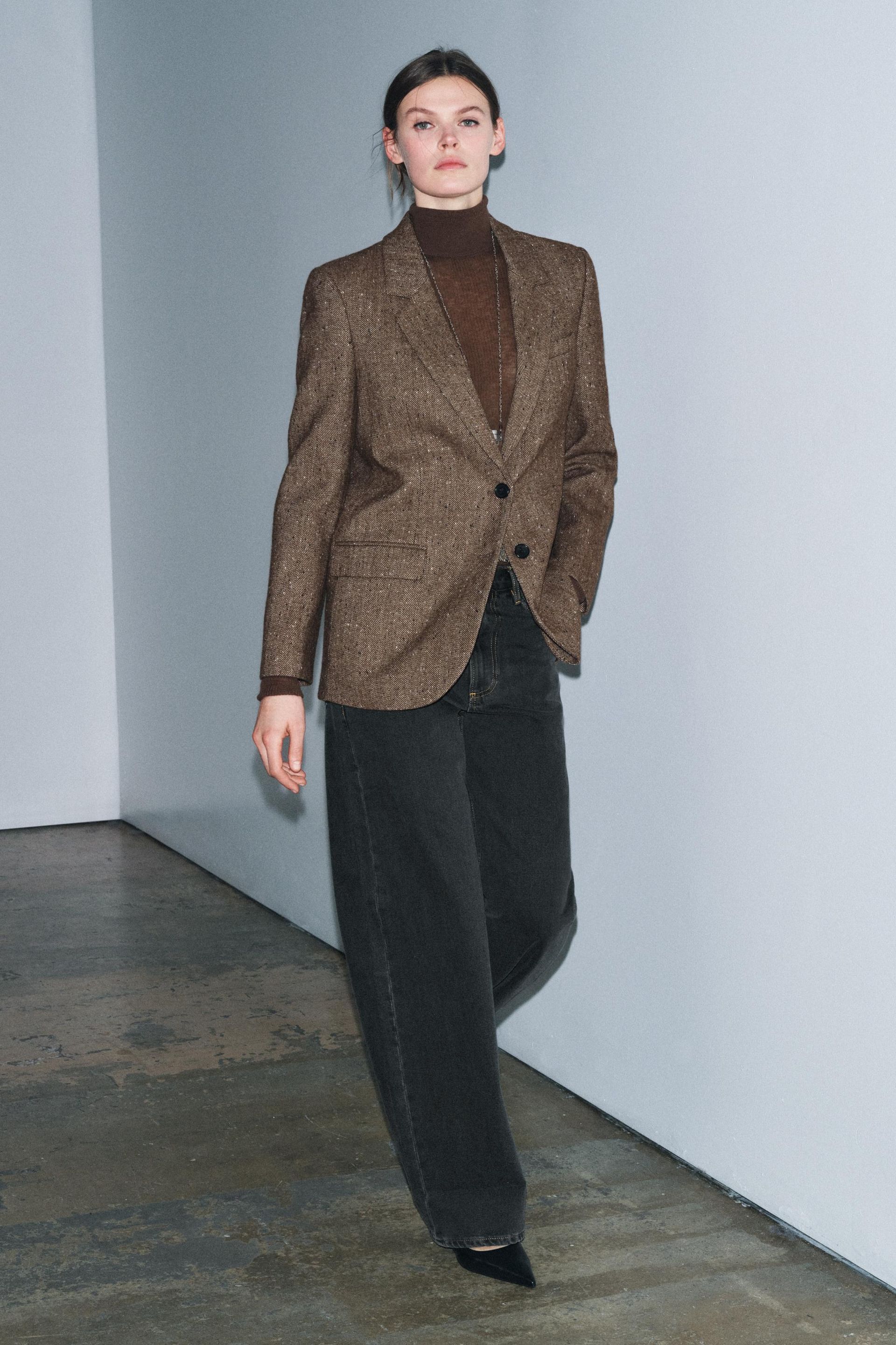 Herringbone Wool Blend Blazer Zw Collection