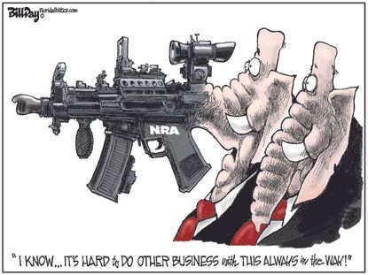 Political cartoon U.S. GOP NRA loyalty assault riffle ban