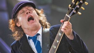 Angus Young performs at London’s O2 Arena April 16, 2009
