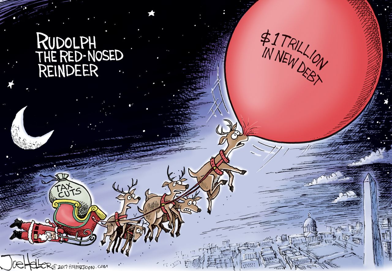 Political cartoon U.S. GOP tax reform deficit Christmas