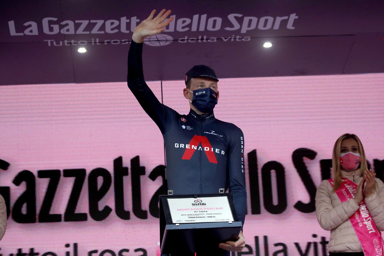 Giro dItalia 2020 103rd Edition 15th stage Base Area Rivolto Frecce Tricolori Piancavallo 185km 18102020 Tao Geoghegan Hart GBR Ineos Grenadiers photo Luca BettiniBettiniPhoto2020
