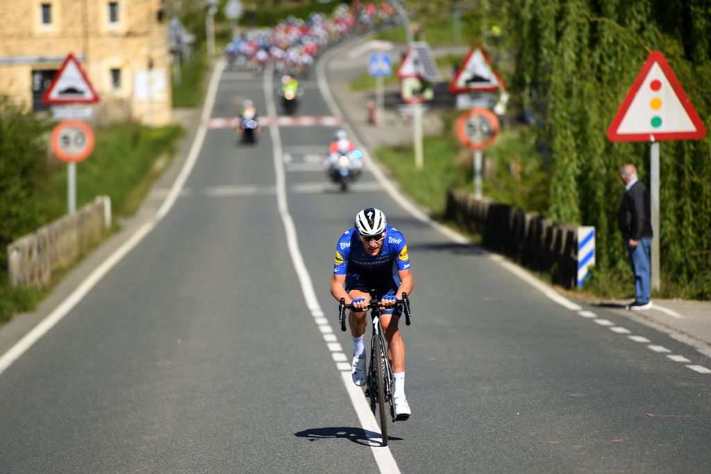 ERMUALDE LAUDIO SPAIN APRIL 07 Mikkel Honor of Denmark and Team Deceuninck QuickStep during the 60th ItzuliaVuelta Ciclista Pais Vasco 2021 Stage 3 a 1677km stage from Amurrio to Ermualde Laudio 481m Breakaway itzulia ehitzulia on April 07 2021 in Ermualde Laudio Spain Photo by David RamosGetty Images
