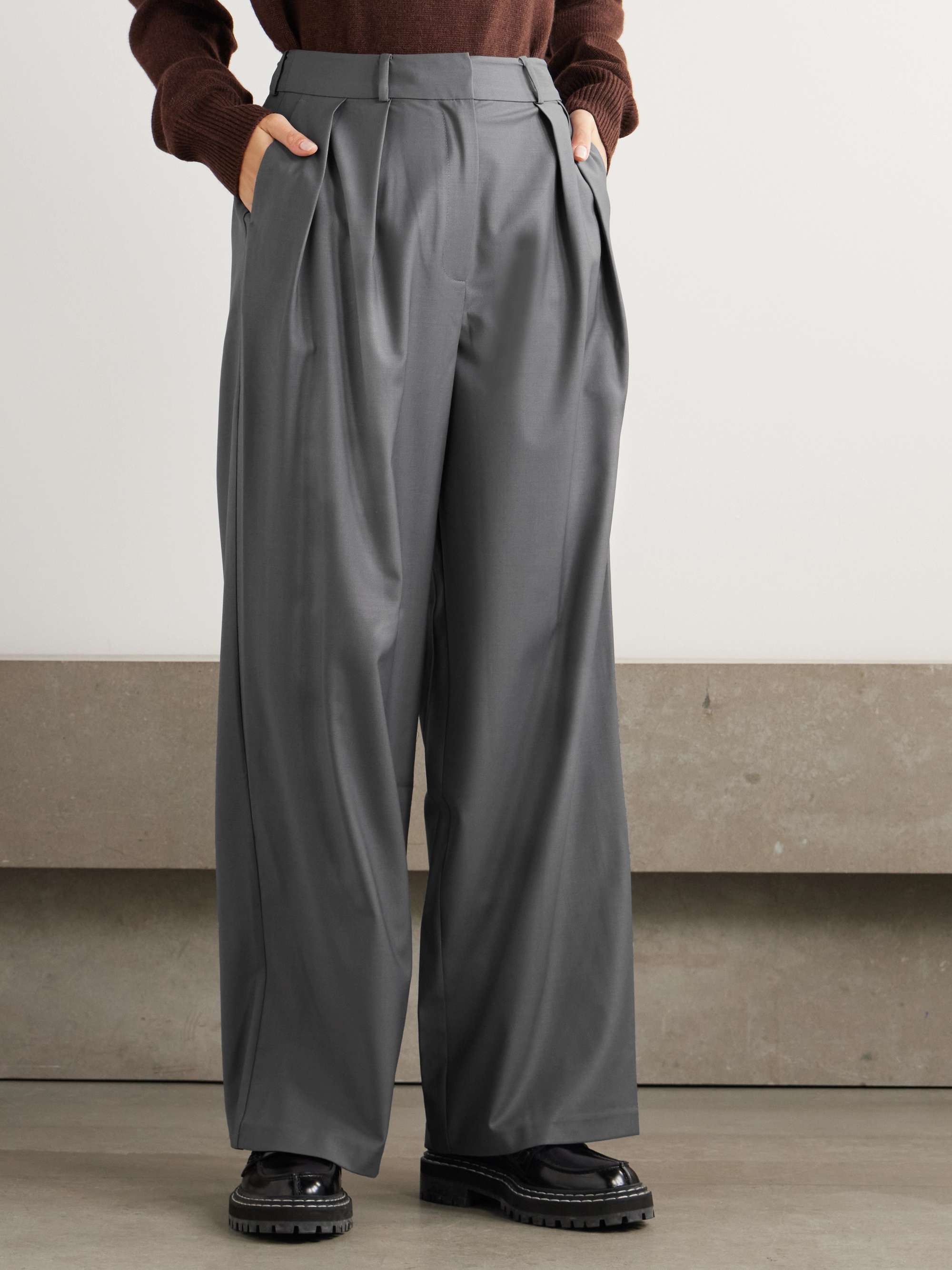 Ripley Pleated Grain De Poudre Wide-Leg Pants