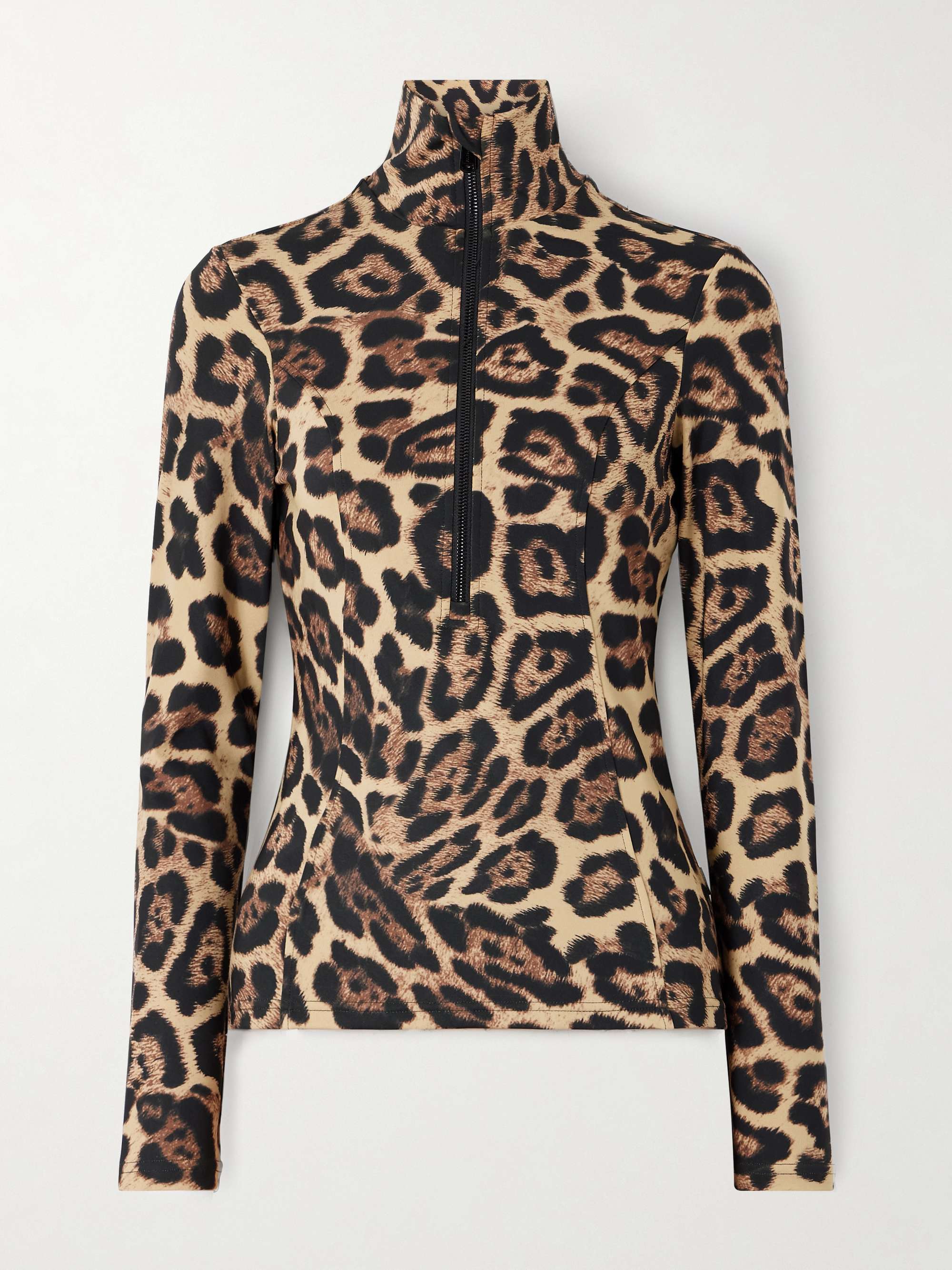 Leona Leopard-Print Stretch Recycled-Jersey Half-Zip Top