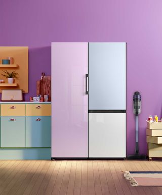 Violet kitchen with colour block Samsung Bespoke fridge freezer