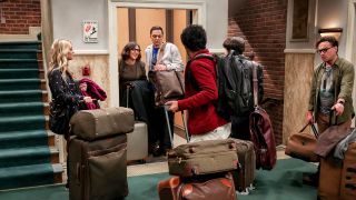 The Big Bang Theory Cast Pile Into The Elevator during the finale.