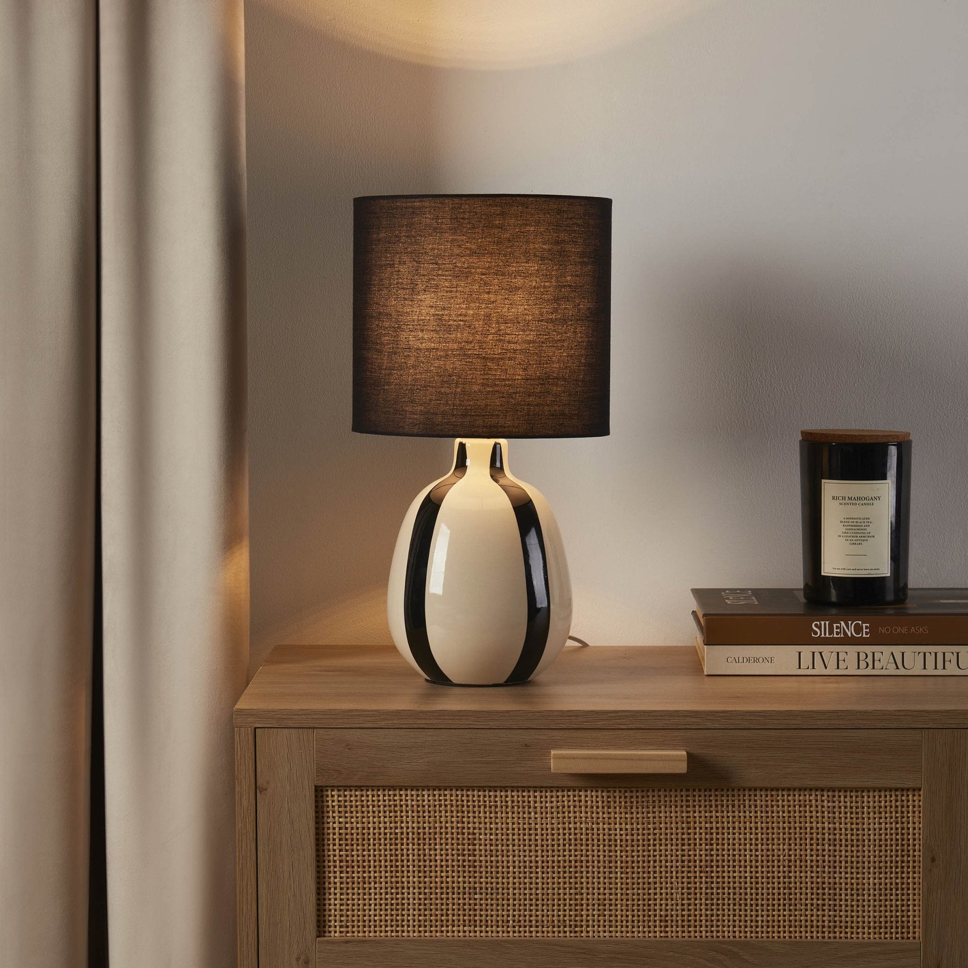 Cassie Striped Table Lamp - Cream/black