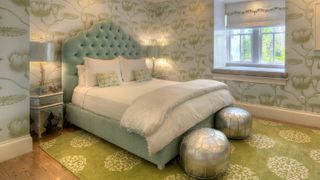 luxury bedroom silver ottomans