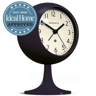 Black Newgate dome alarm clock with Ideal Home Approved stamp