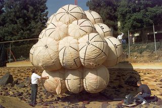 In June 1995, NASA engineers tested multi-lobed air bags designed to protect the Mars Pathfinder spacecraft during its Red Planet landing.