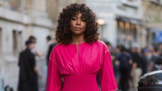 Gabrielle Union wearing a pink dress outside Hermes during Paris Fashion Week Menswear Spring/Summer 2018 Day Four on June 24, 2017 in Paris, France. (Photo by Christian Vierig/Getty Images)