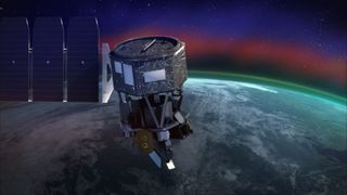 satellite in orbit with aurora in behind