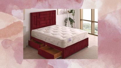 The Comfybedss Korinthian 1000 Pocket Sprung Mattress on a watercolour background