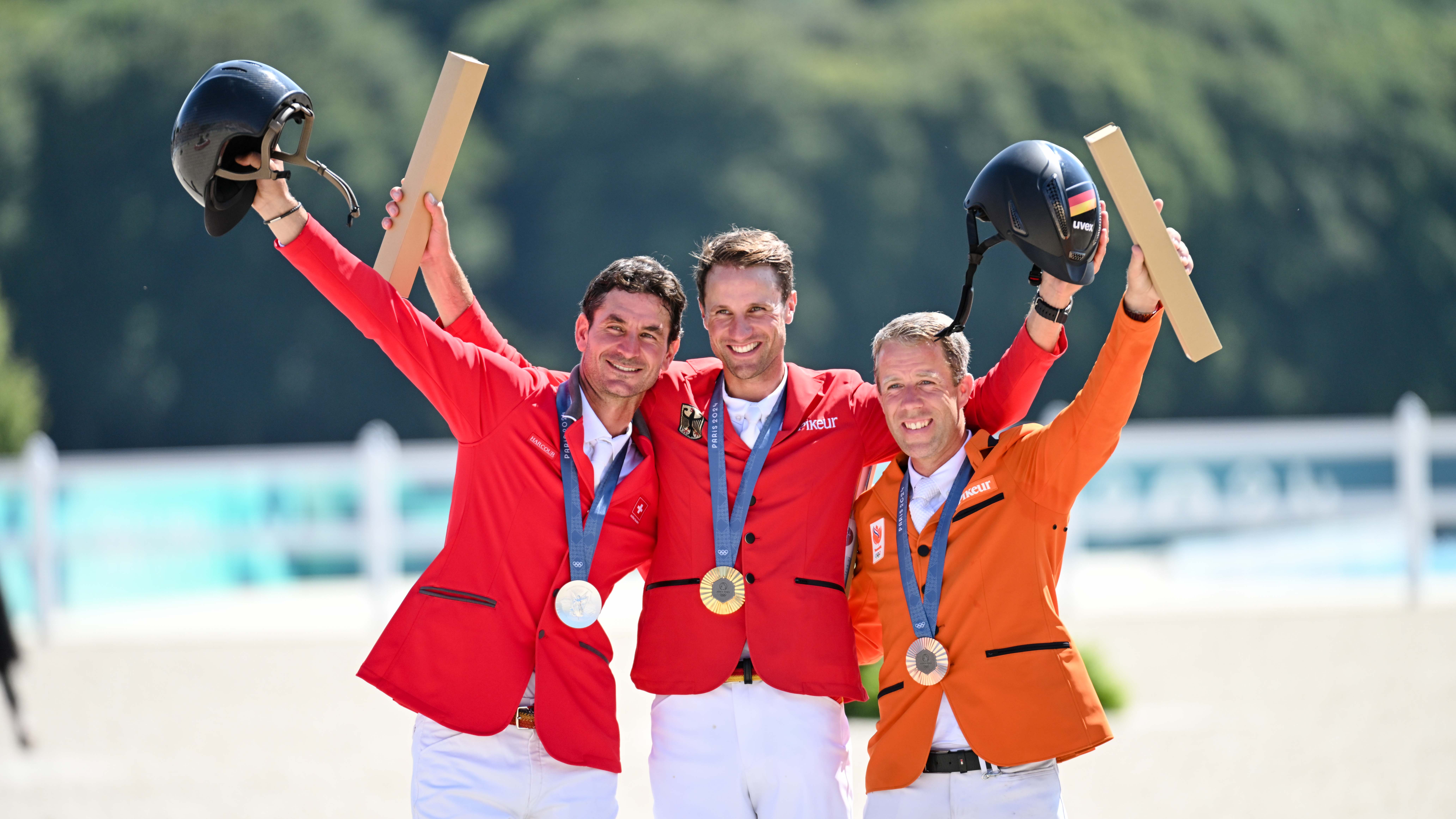 The newly crowned medallists from the Paris Olympic individual showjumping.