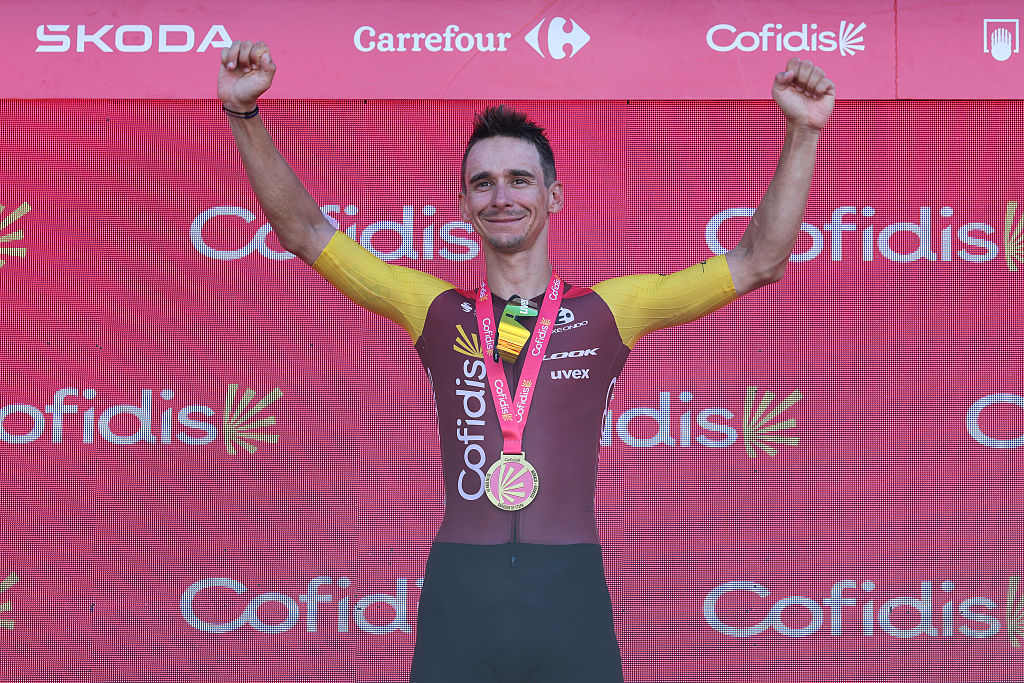 Bryan Coquard (Cofidis) celebrates after winning stage 8 of the 2026 Vuelta a Espa&amp;ntilde;a in Xeraco, Spain. (Photo by Alexander Hassenstein/Getty Images)