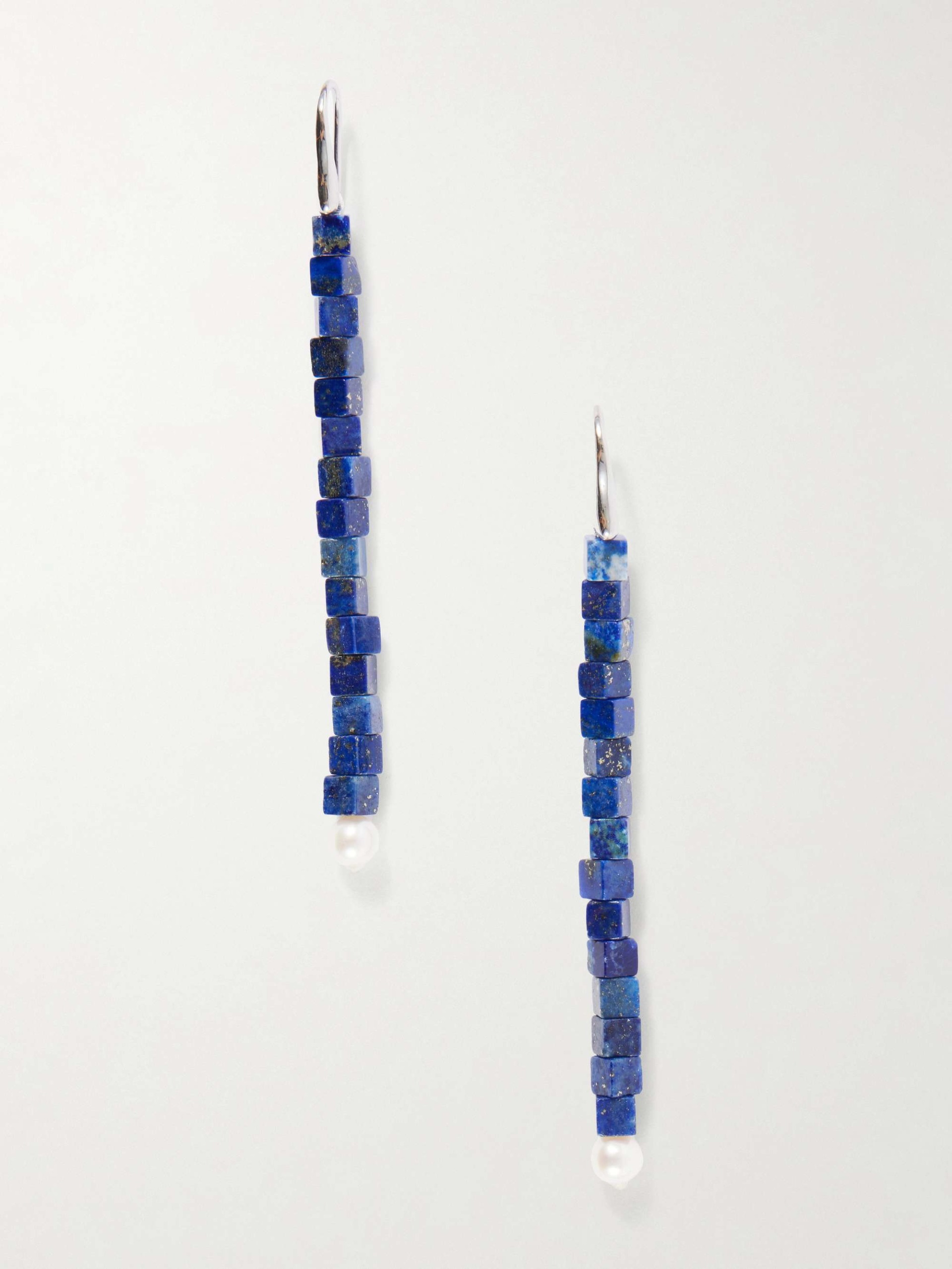 In&amp;egrave;s Sterling Silver, Lapis Lazuli and Pearl Earrings