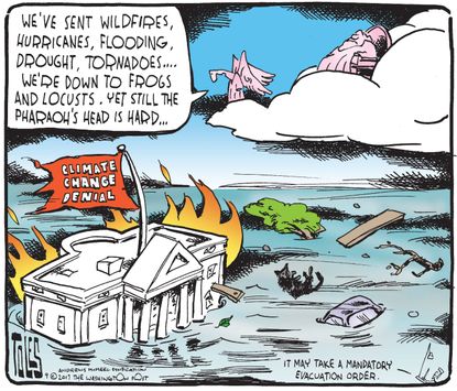 Political cartoon U.S. Trump climate change deniers biblical