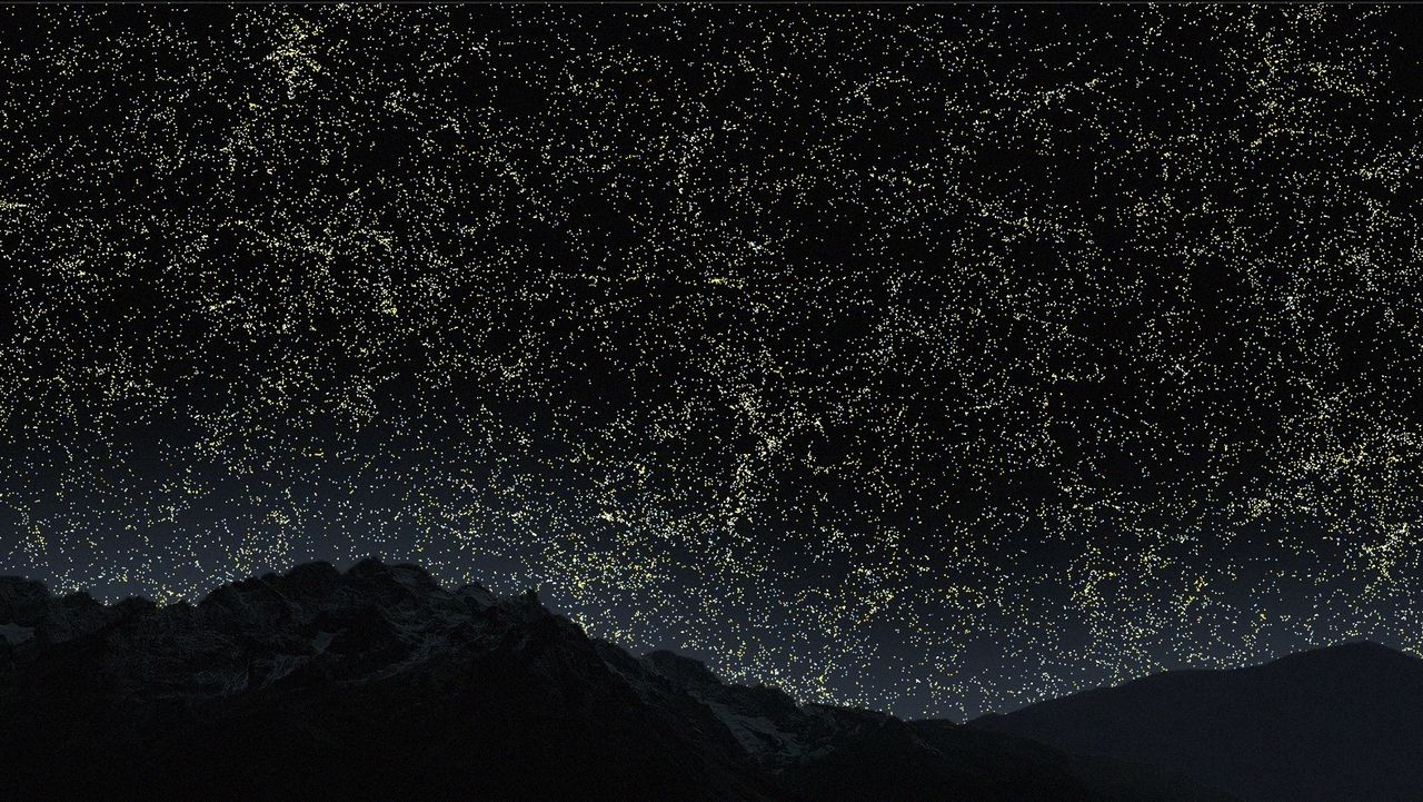 Yellow galaxies dominate around the 1.8 billion year mark.
