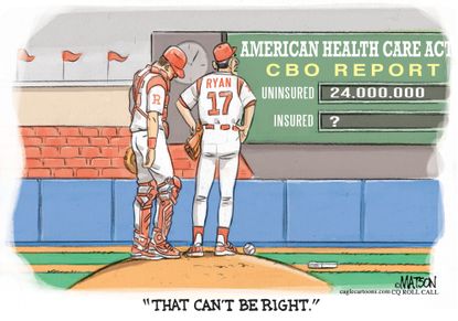 Political Cartoon U.S. Paul Ryan baseball uninsured Americans health care plan