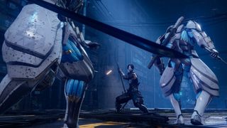 Yakumo getting ready to fight two members of the Divine Dragon Order during Ninja Gaiden 4.