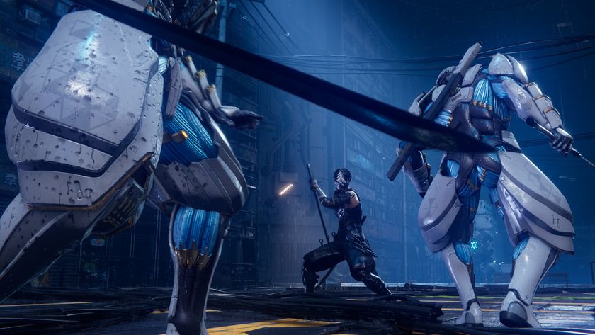 Yakumo getting ready to fight two members of the Divine Dragon Order during Ninja Gaiden 4.