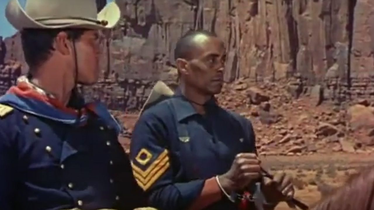 Two actors dressed as Civil War-era soldiers in Sergeant Rutledge.