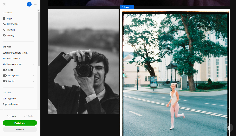 Screenshot of photo storage and sharing site Adobe Portfolio